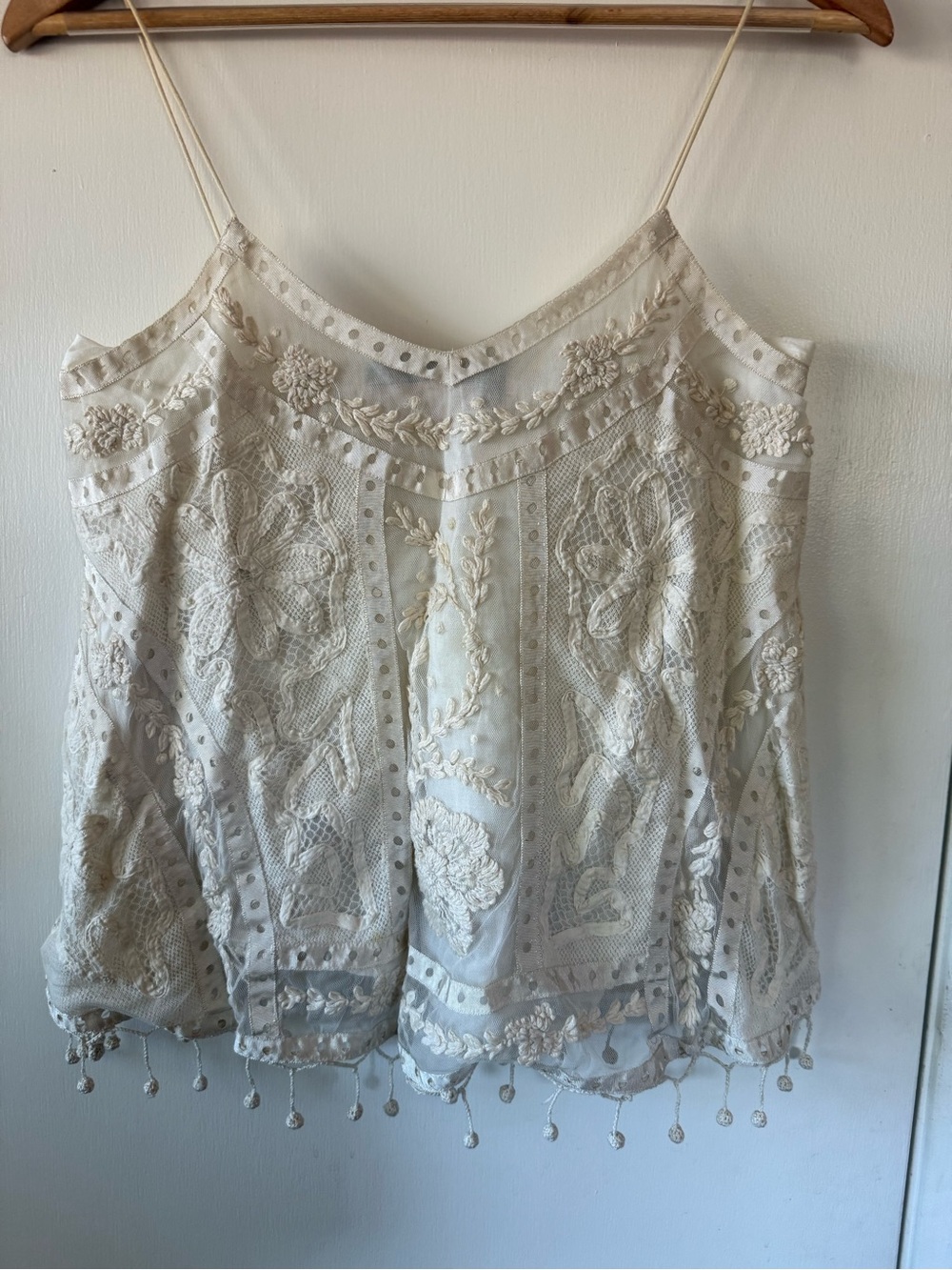 Delicate Cream Lace Embroidered Spaghetti Strap Top Kate Moss Reuter Topshop
